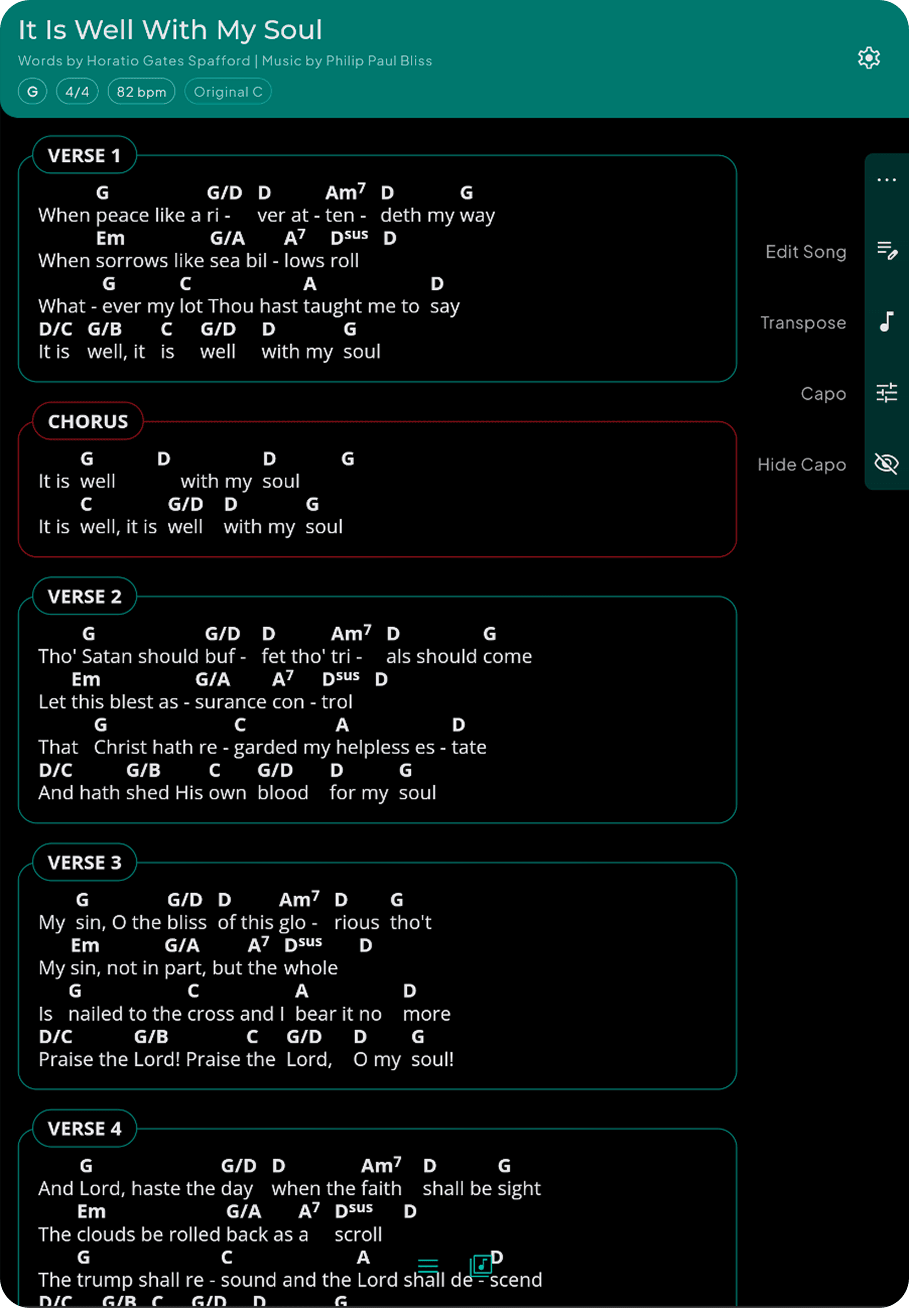 SONGUIDE song view on a tablet screen